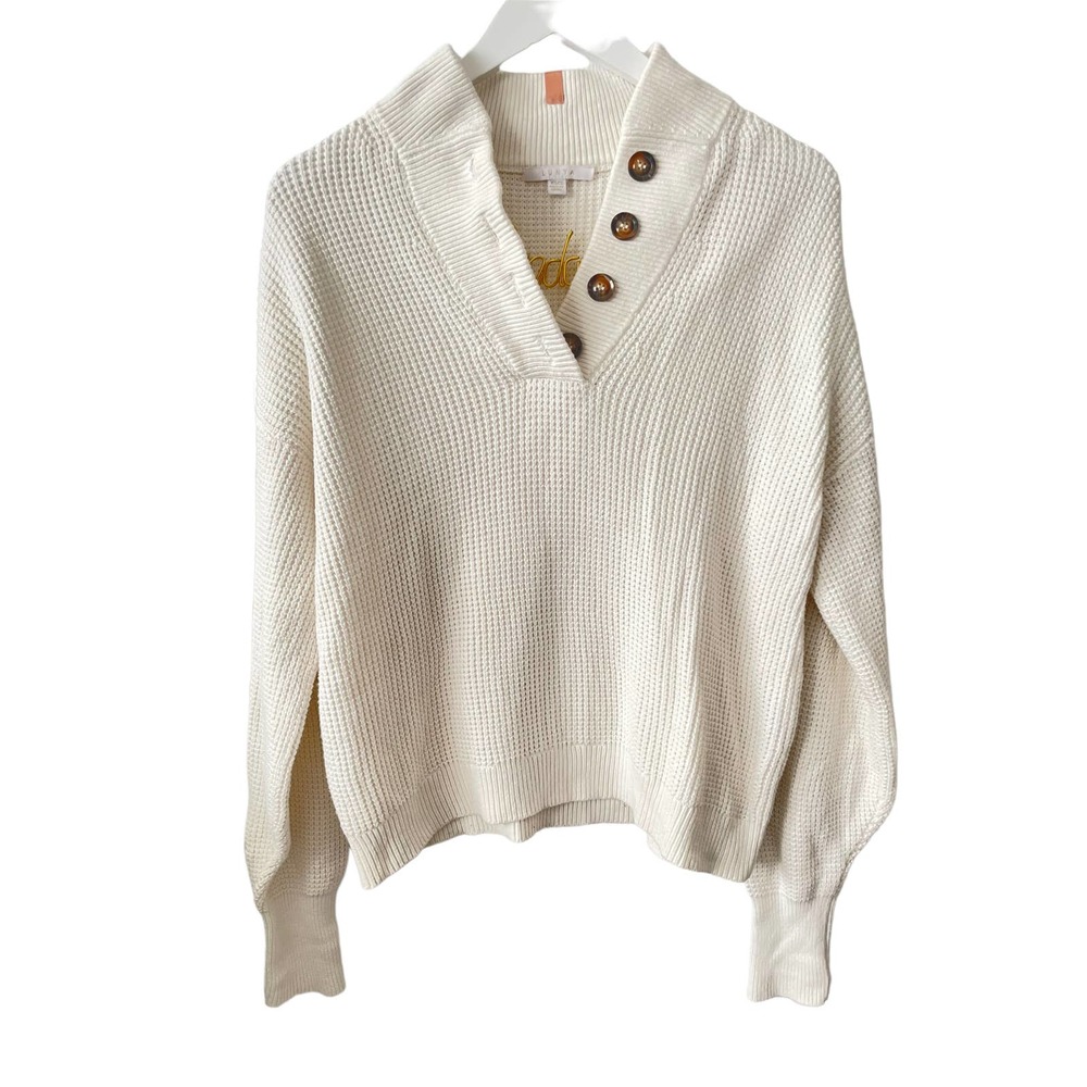 Lunya Cozy Cotton Silk Waffle Henley, XS, Cream